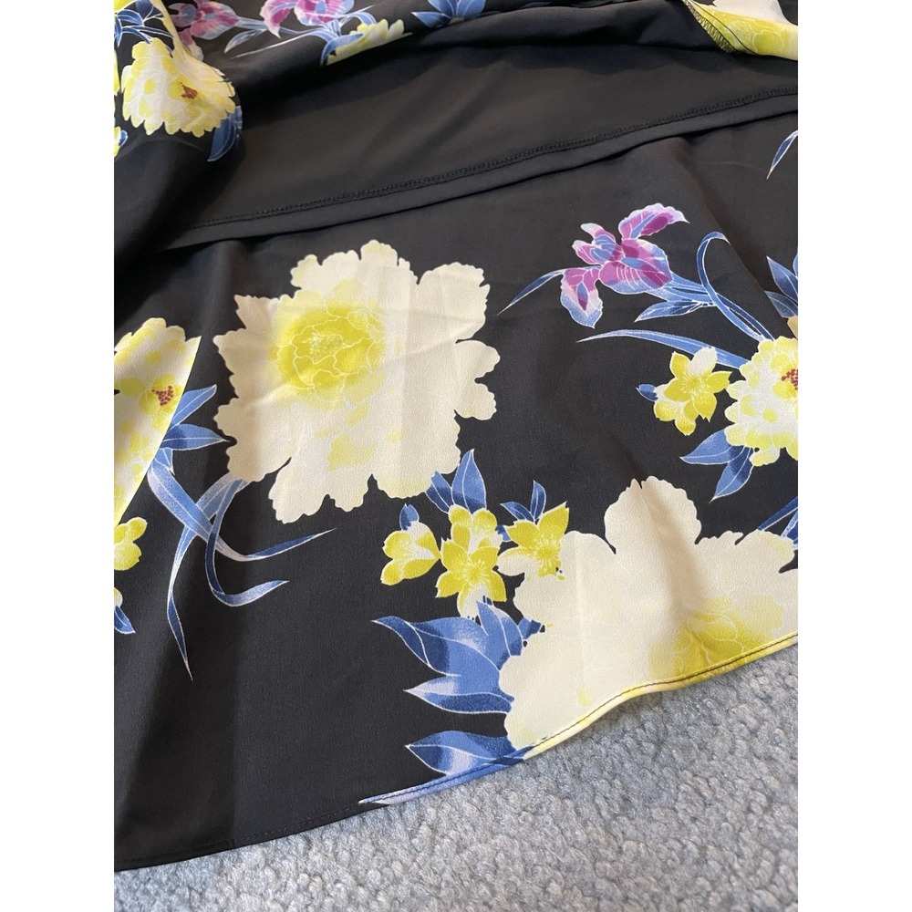 Roz Ali Layered Floral Dress 16 Black Yellow Slanted Hem Sleeveless Boho Party - Picture 7 of 13
